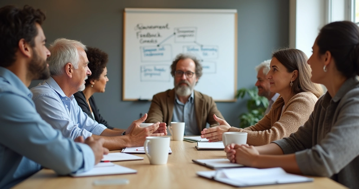 Adults in a group discussion practicing self-regulation