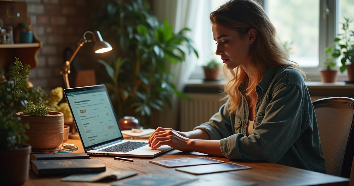 Spiritual advisor using laptop to update consultation options 