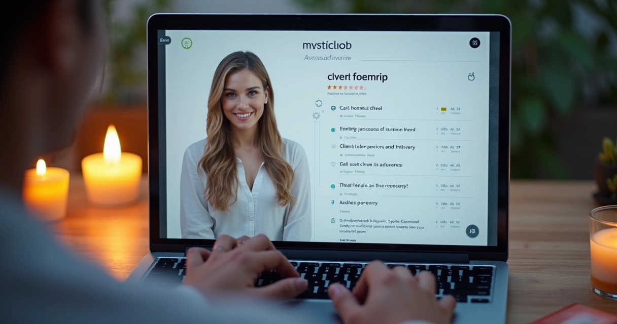 MysticLog advisor profile interface with reviews and client feedback 