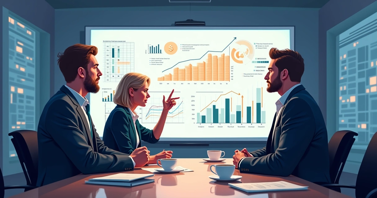 Advisor e founders discutindo estratégia com gráficos na tela