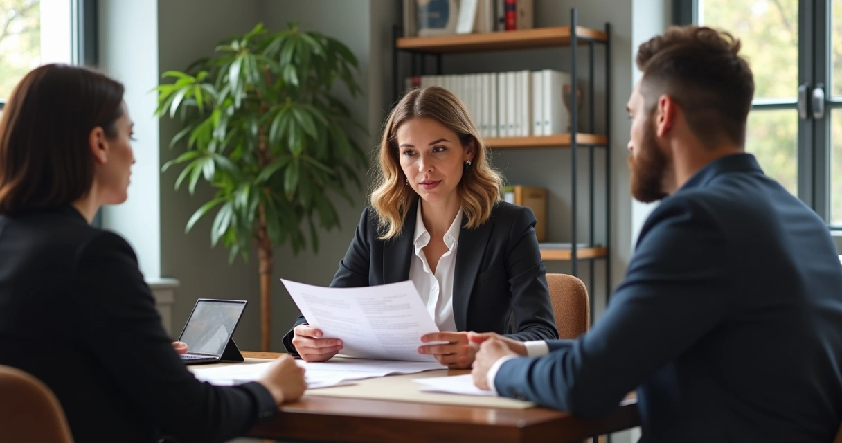 Advogada orientando casal sobre documentação