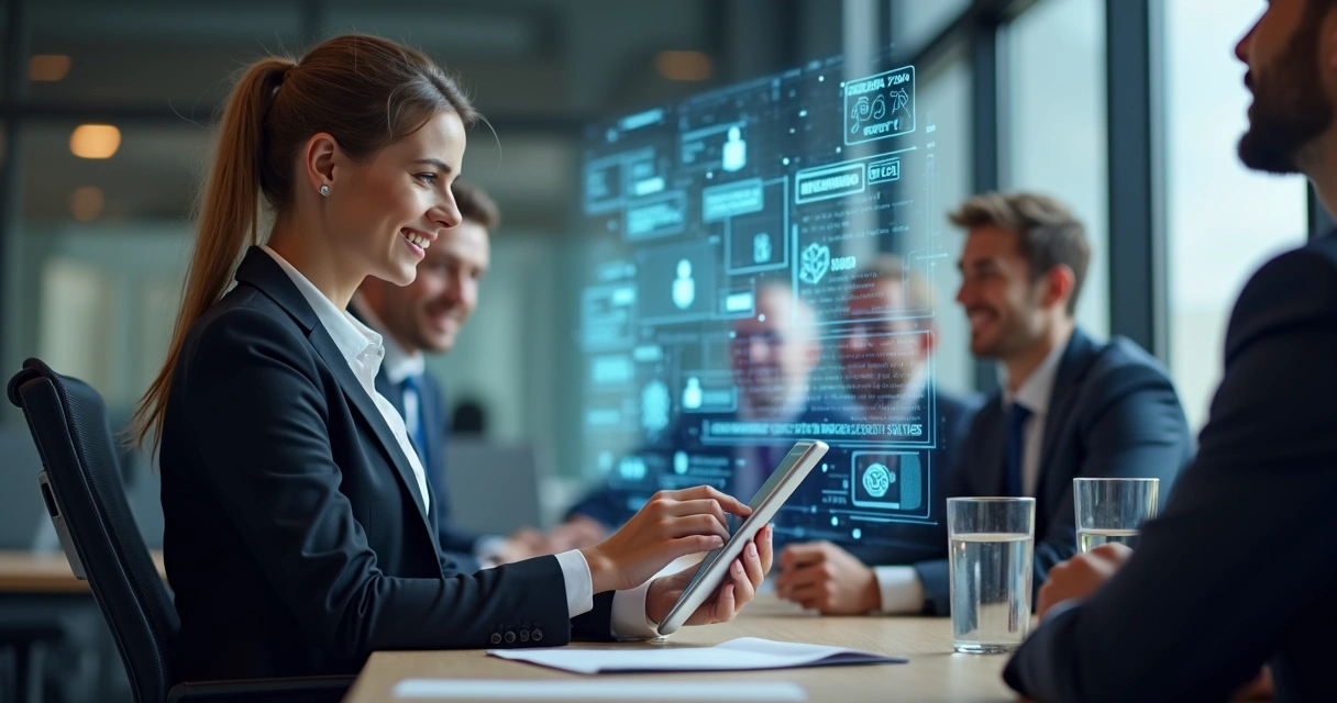 Advogada realizando atendimento personalizado com recursos tecnológicos 