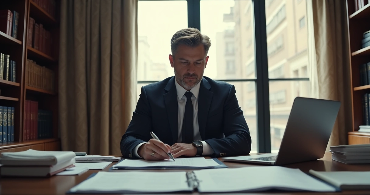 Cláusulas principais em contratos de prestação de serviços nos EUA 2 Advogado trabalhando em escritório moderno