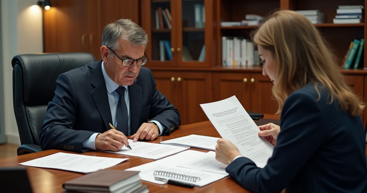 Advogado analisando documentos de benefício do INSS com cliente 