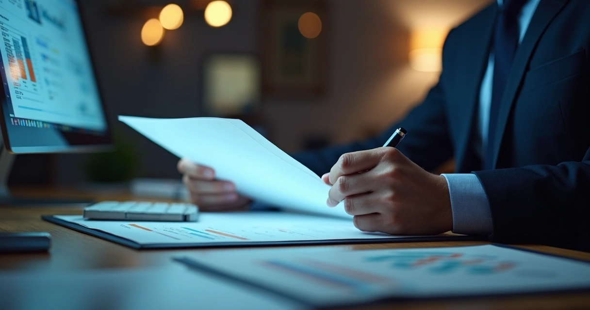 Advogado tributarista analisando documentos digitais com tela dupla mostrando dados tributários e legislação atualizada 