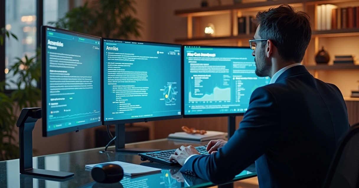 Advogado analisando contrato em interface de IA 