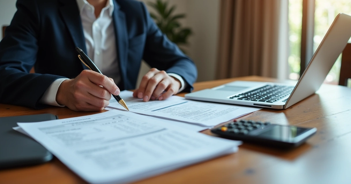 Advogado analisando extratos bancários e documentos judiciais