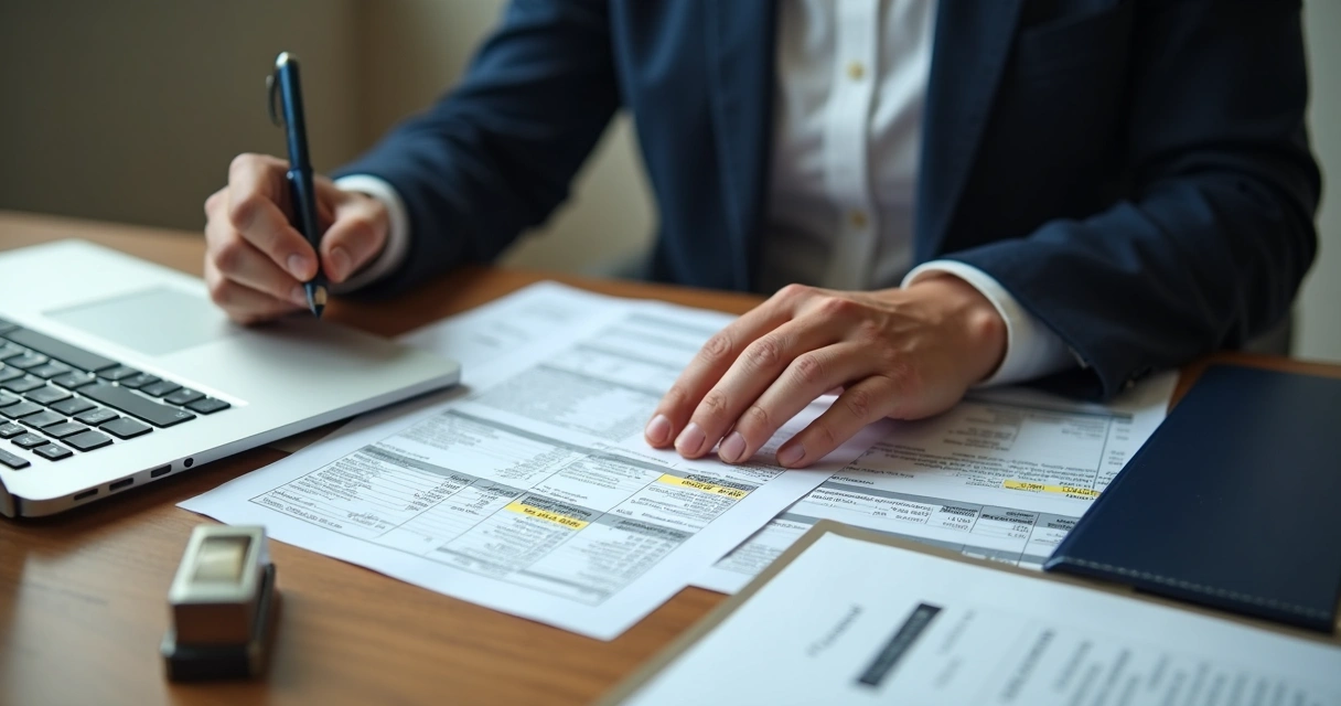 Advogado analisando extratos bancários e petição judicial 