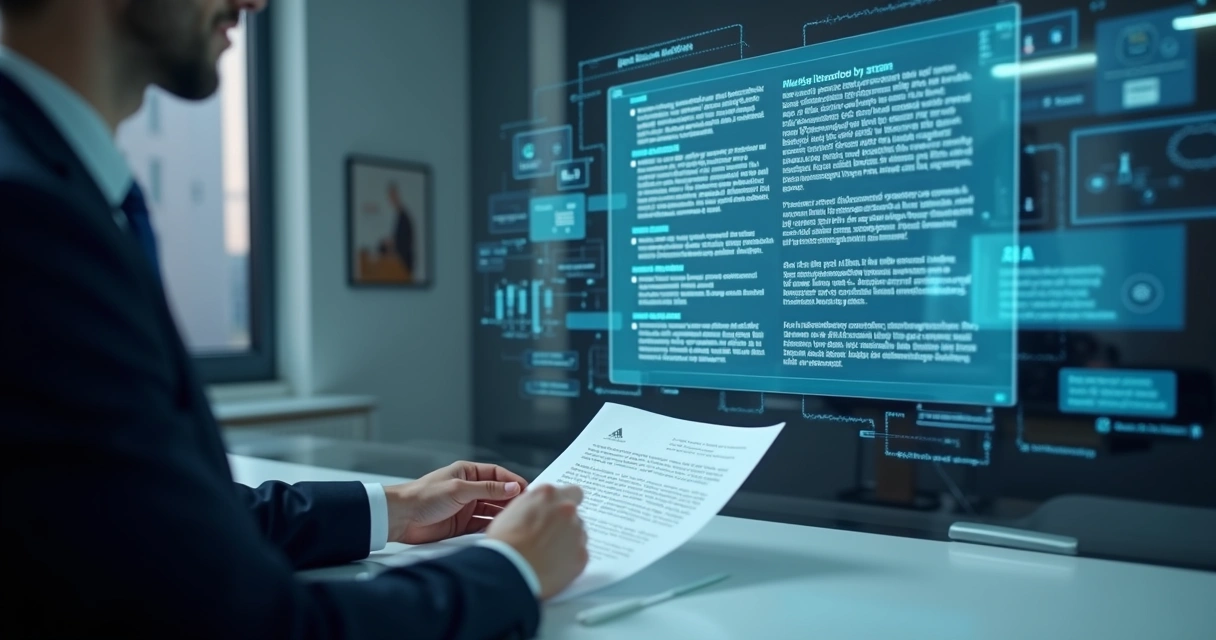 Software de IA analisando documento jurídico com advogado 