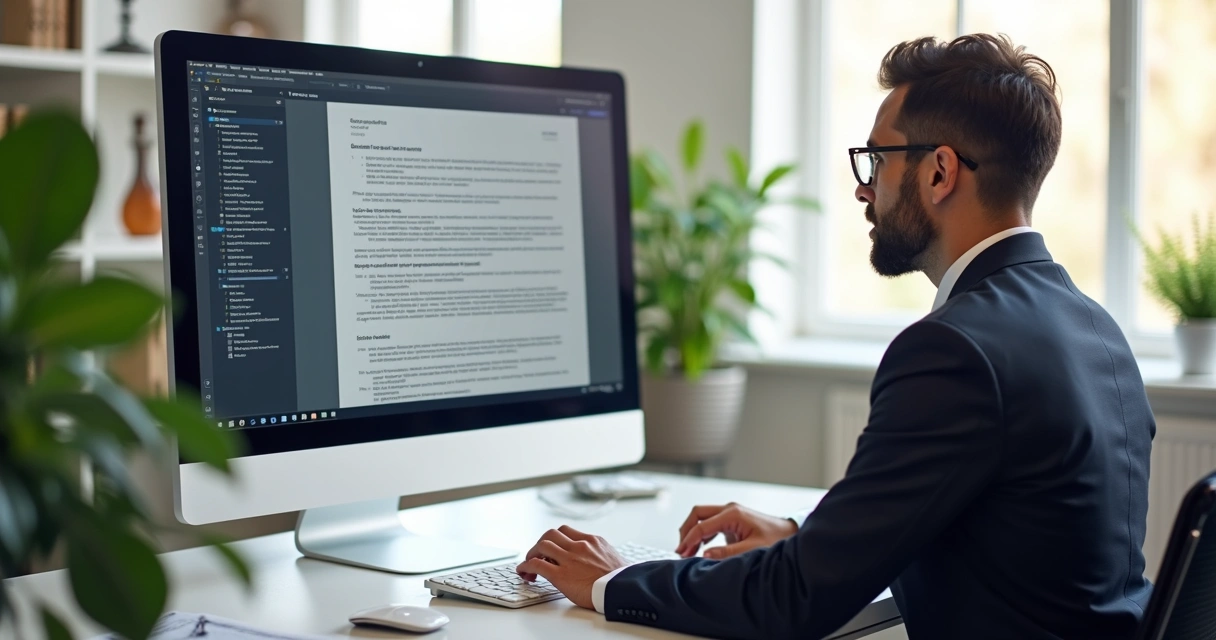 Advogado usando inteligência artificial no computador 