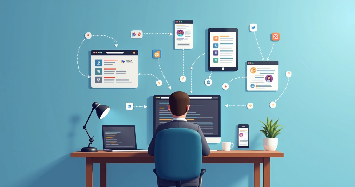Advogado integra site, redes sociais e Google Meu Negócio em ilustração digital 