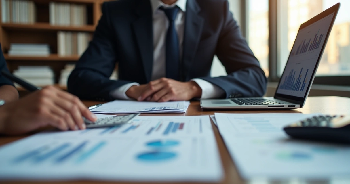 Advogado recebendo consultoria contábil em escritório com computador e documentos sobre formalização empresarial 