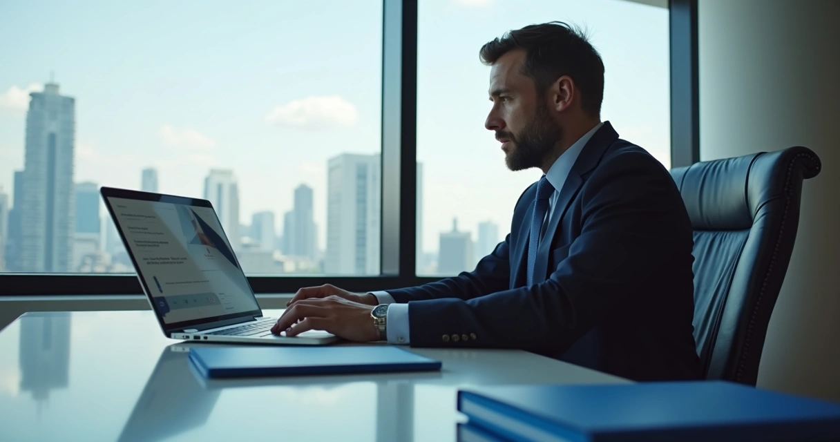 Advogado fazendo consulta online por videochamada. 