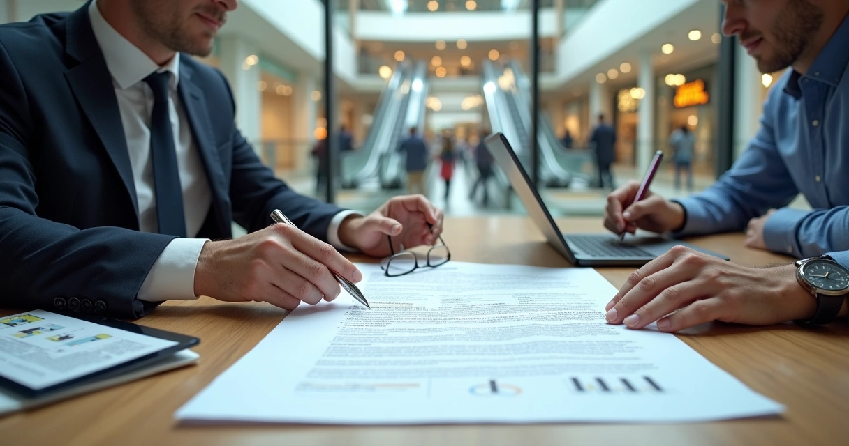 Advogado analisando contrato de locação em shopping center com lojista 