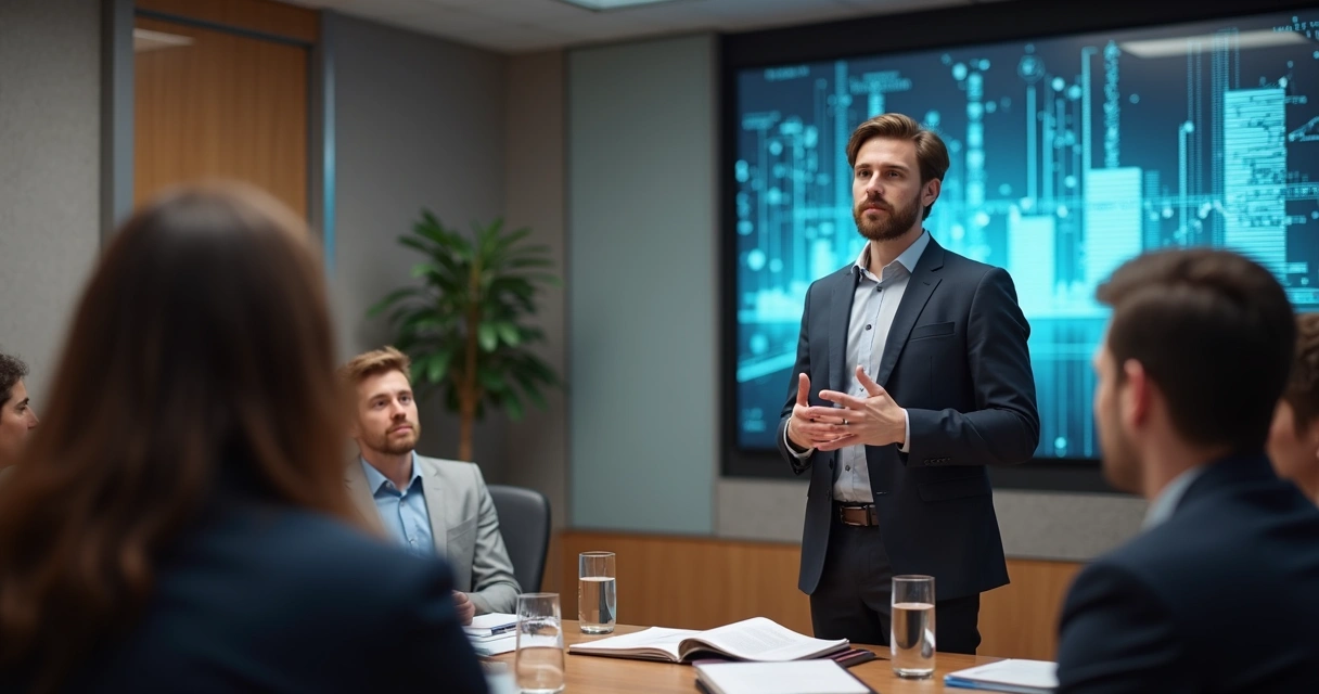 Advogado em palestra para um grupo de pessoas atentamente.