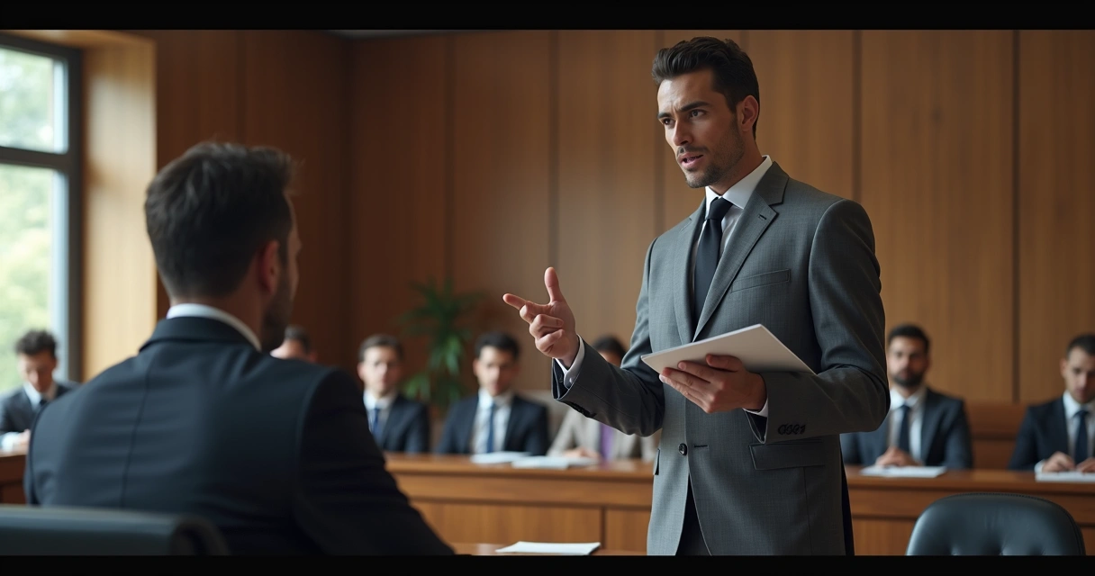 Advogado defendendo cliente no tribunal