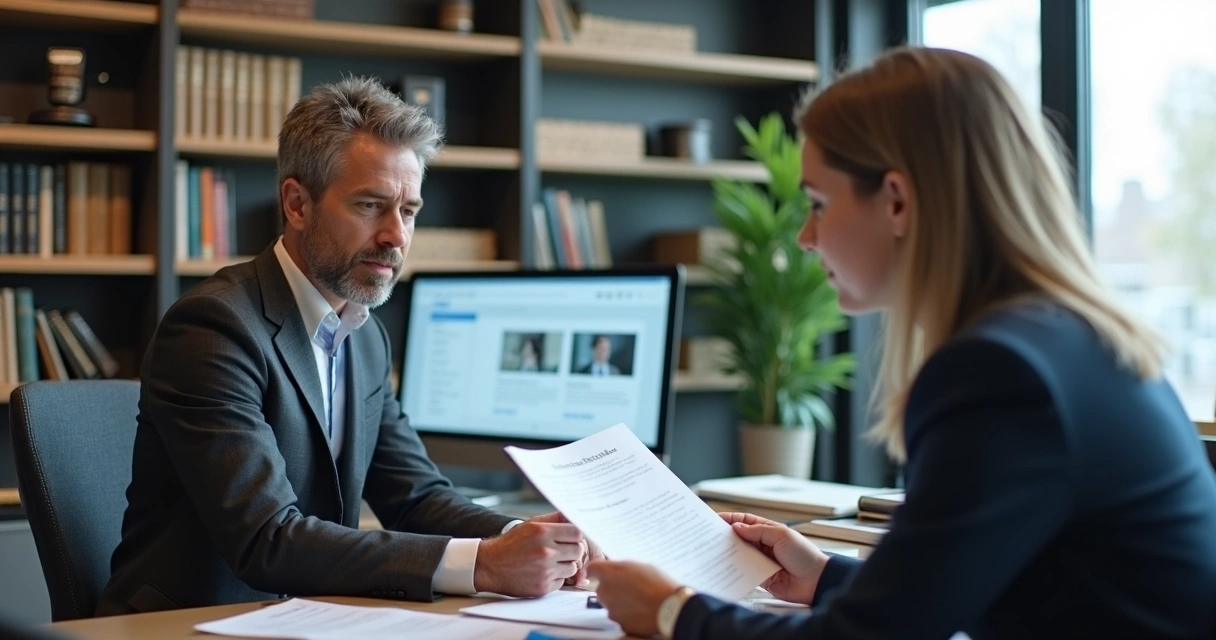Advogado previdenciário analisando documentos de trabalhador