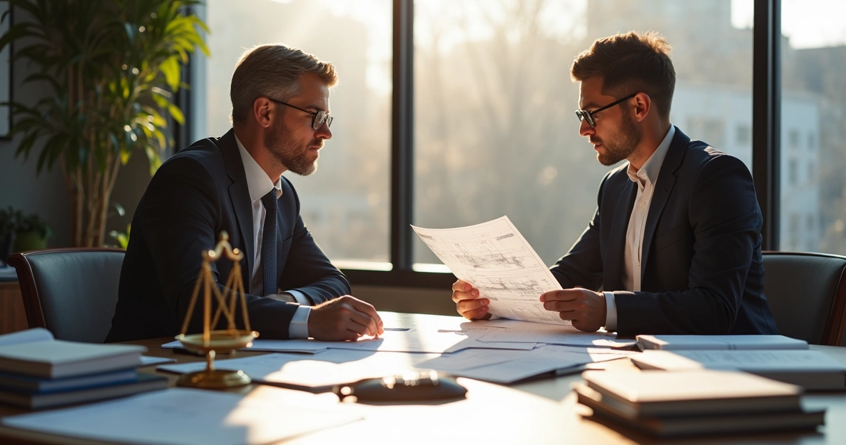 Advogado e engenheiro debatendo laudo pericial 