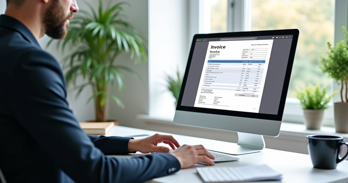 Advogado digitando no computador uma nota fiscal eletrônica