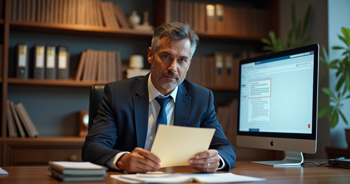 Advogado segura carta de cobrança em escritório jurídico 