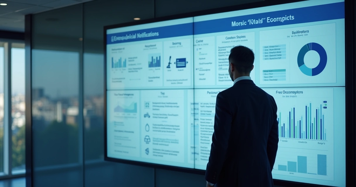 Advogado analisa gráficos de gestão de notificações extrajudiciais em tela 