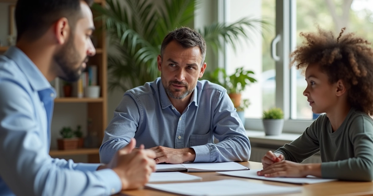 Advogado especializado orientando família de pessoa com deficiência em escritório