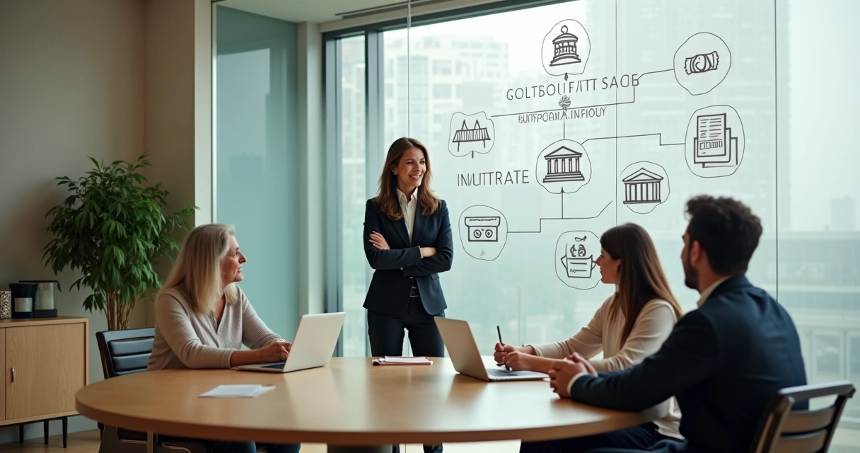 Advogada explicando processo de inventário para família em sala de reunião 