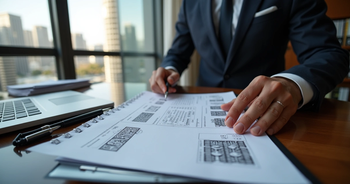 Advogado analisando laudo de avaliação com selo oficial 