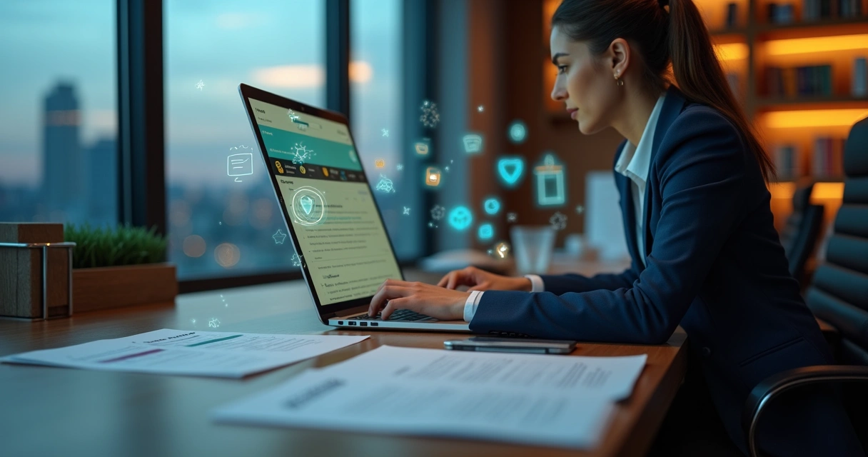 Advogado revisando plano de marketing digital com selos de ética destacados 