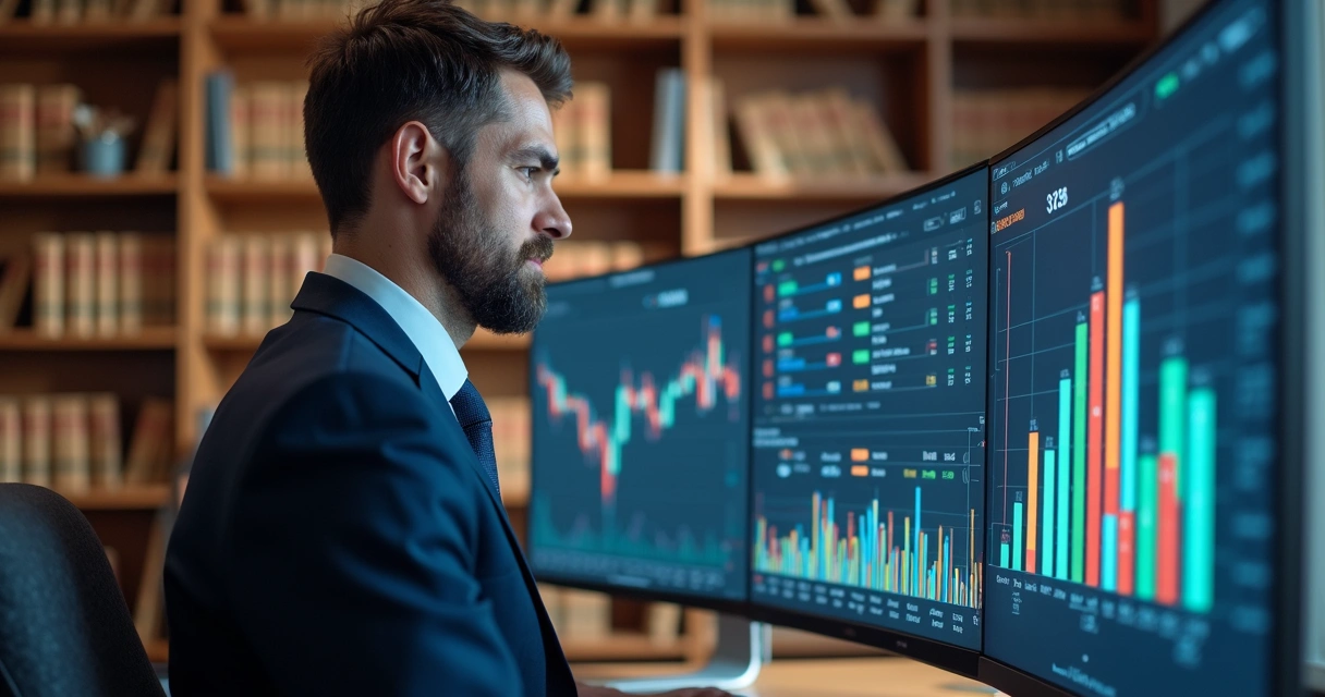 Advogado analisando métricas digitais em monitor 