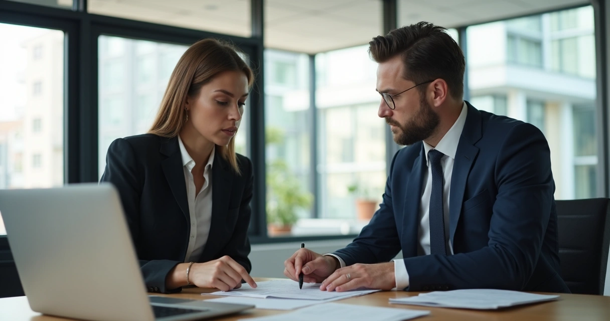 Advogado aconselha startup sobre contrato em escritório moderno 
