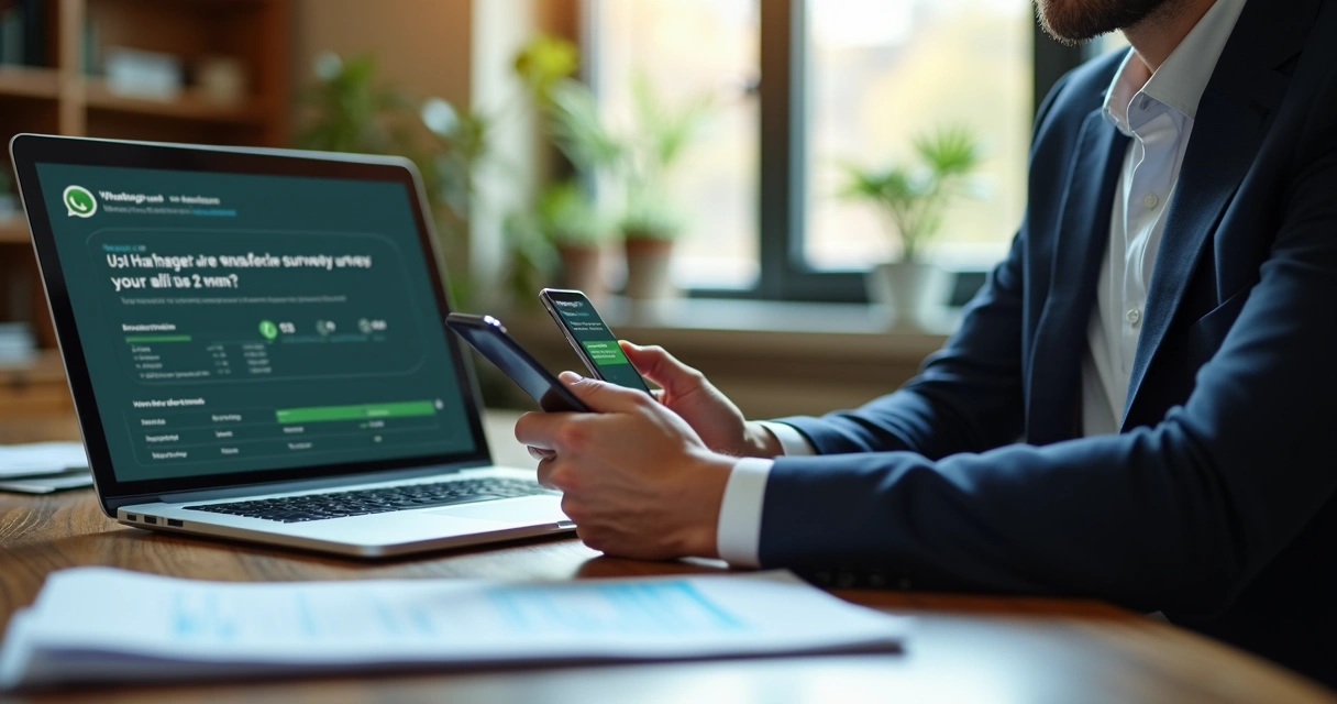 Advogado olhando mensagem de pesquisa de satisfação no WhatsApp 