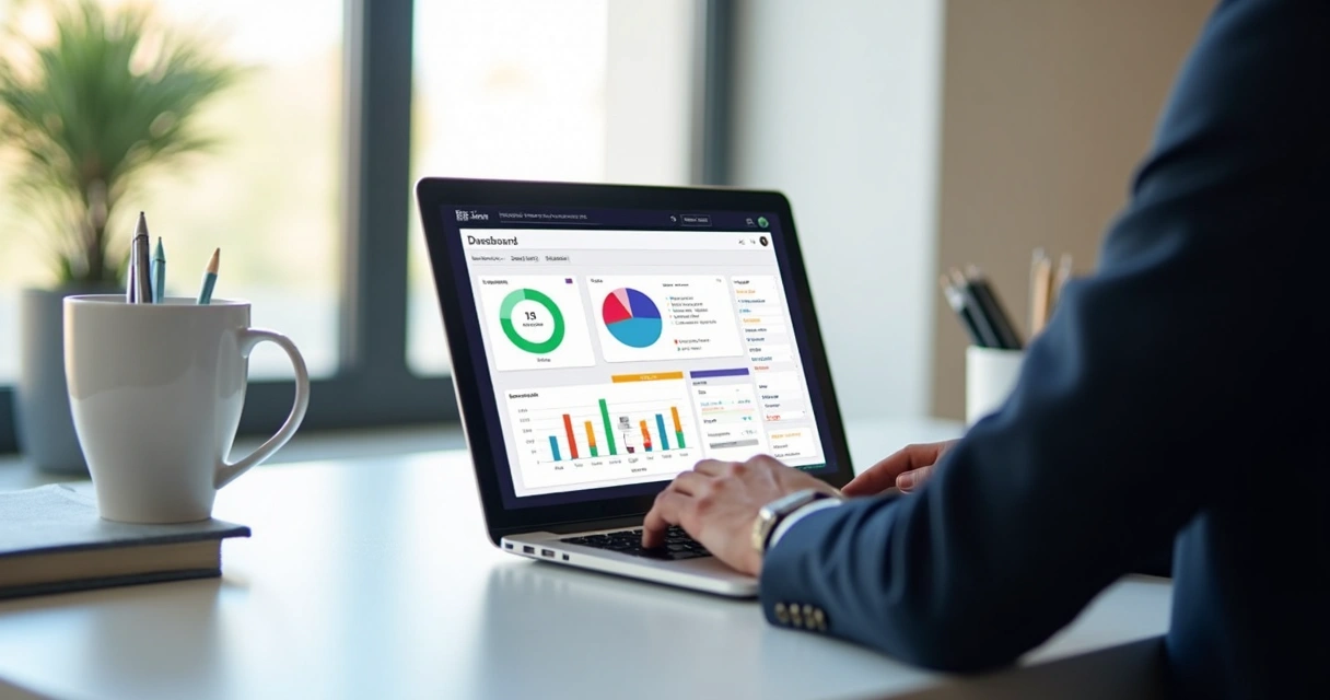 Advogado usando dashboard moderno da Advtechpro.ai em notebook 