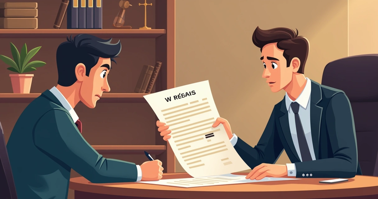 Advogado analisando contrato de multipropriedade em mesa com cliente preocupado escutando.