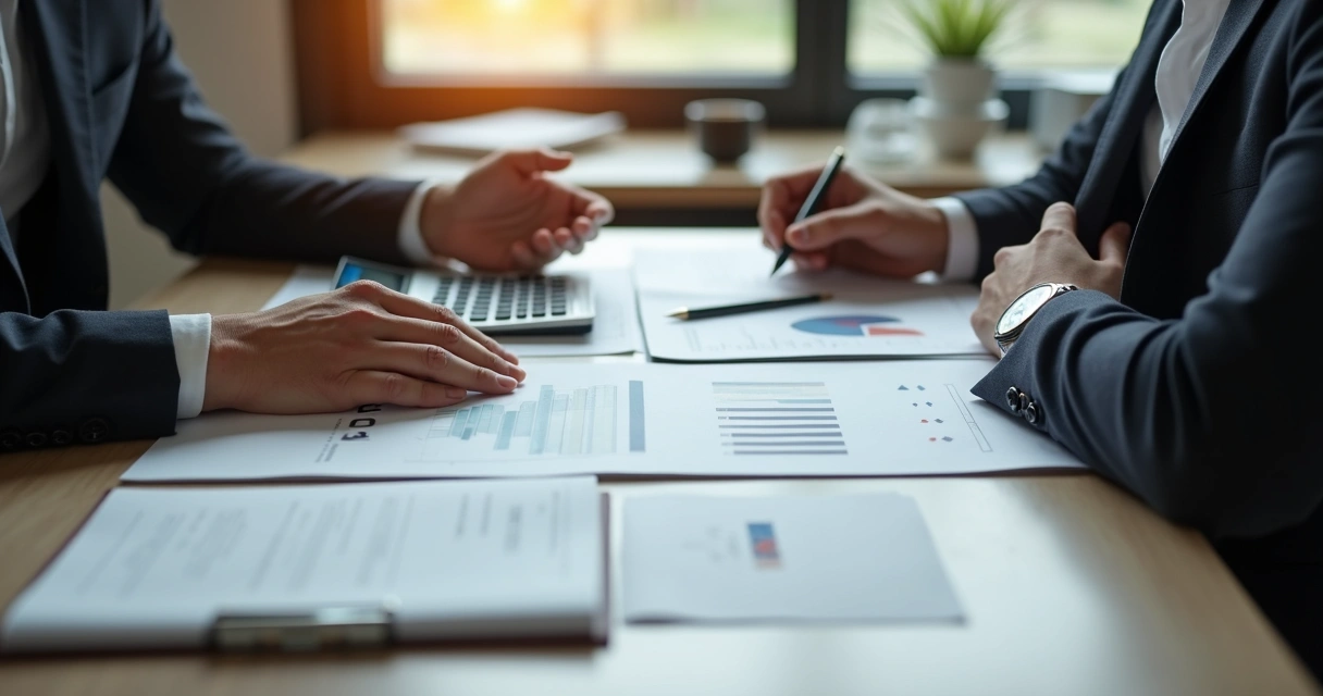 Advogado revisando dívida bancária com cliente no escritório