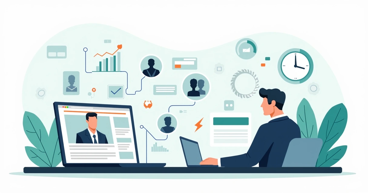 Advogado analisando site profissional em notebook com clientes chegando por meio de gráficos de crescimento 