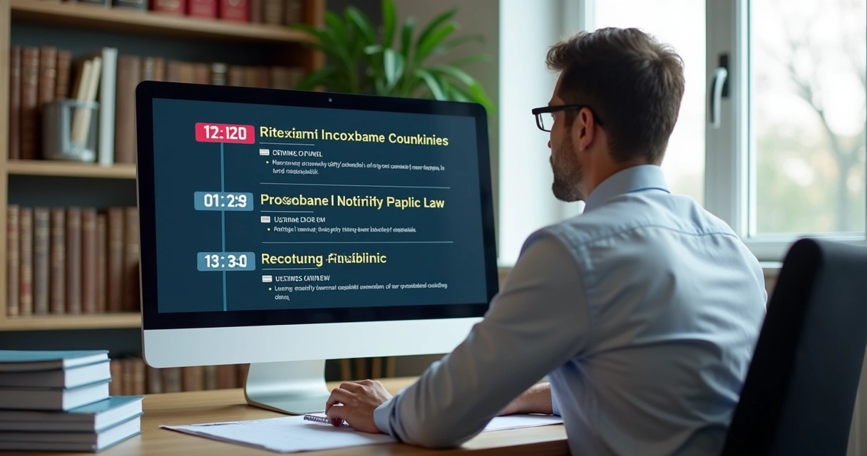 Advogado acompanha notificações de prazos processuais em tela de computador 