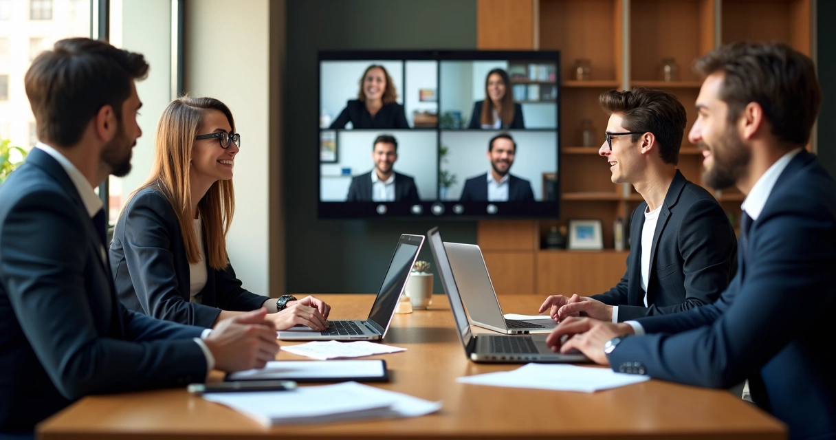 Grupo de advogados jovens reunidos online 