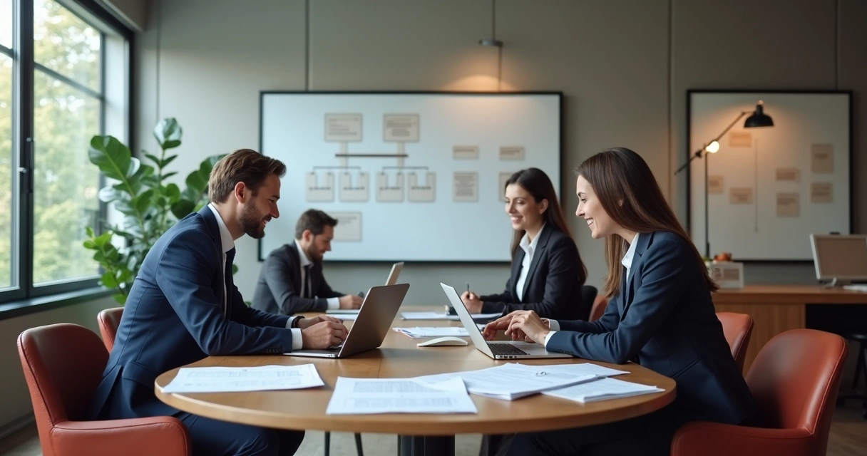 Advogados trabalhando juntos com tecnologia 