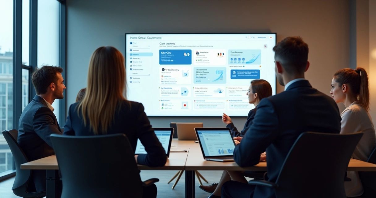 Pessoas treinando com software jurídico em escritório 