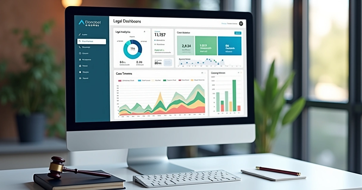 Dashboard de IA jurídica em tela de computador 