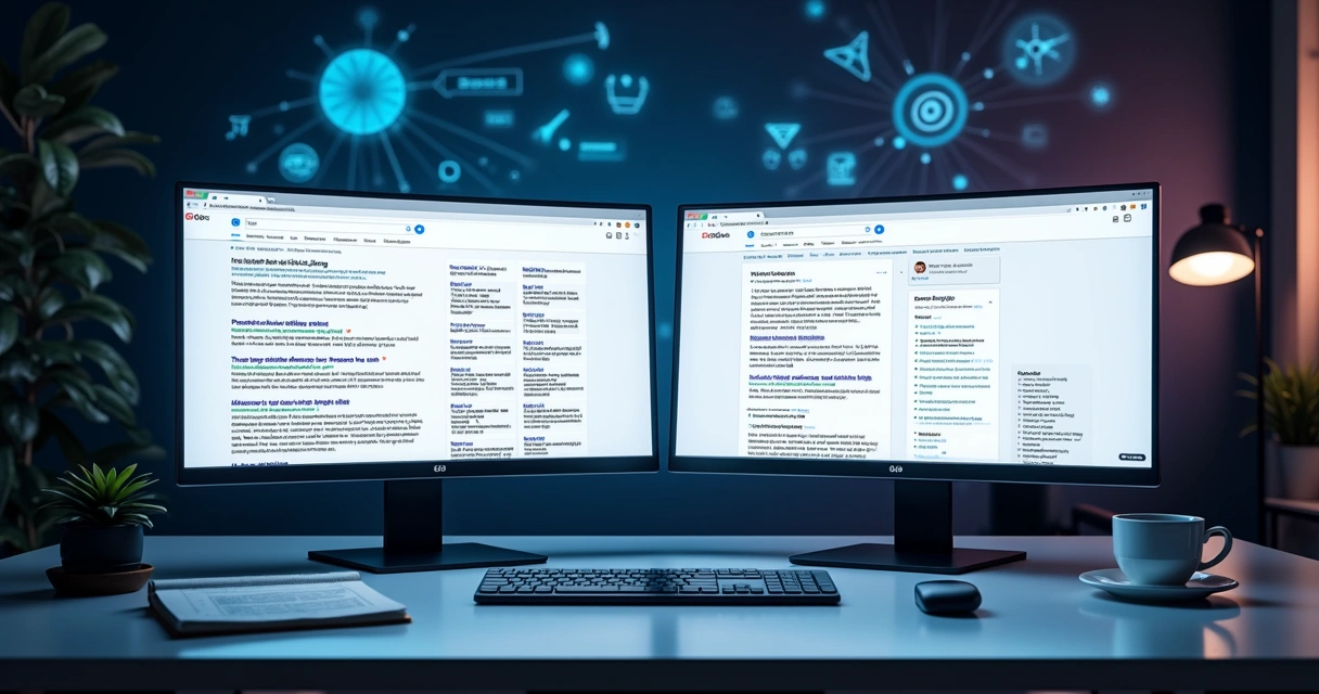 Comparação visual entre AEO e GEO em painel de busca e IA generativa 