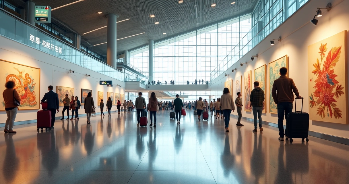 Exposição de arte em aeroporto moderno 