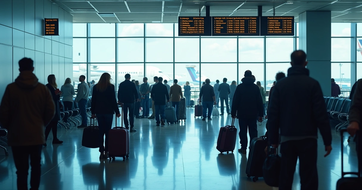 Pessoas com malas em um aeroporto internacional 