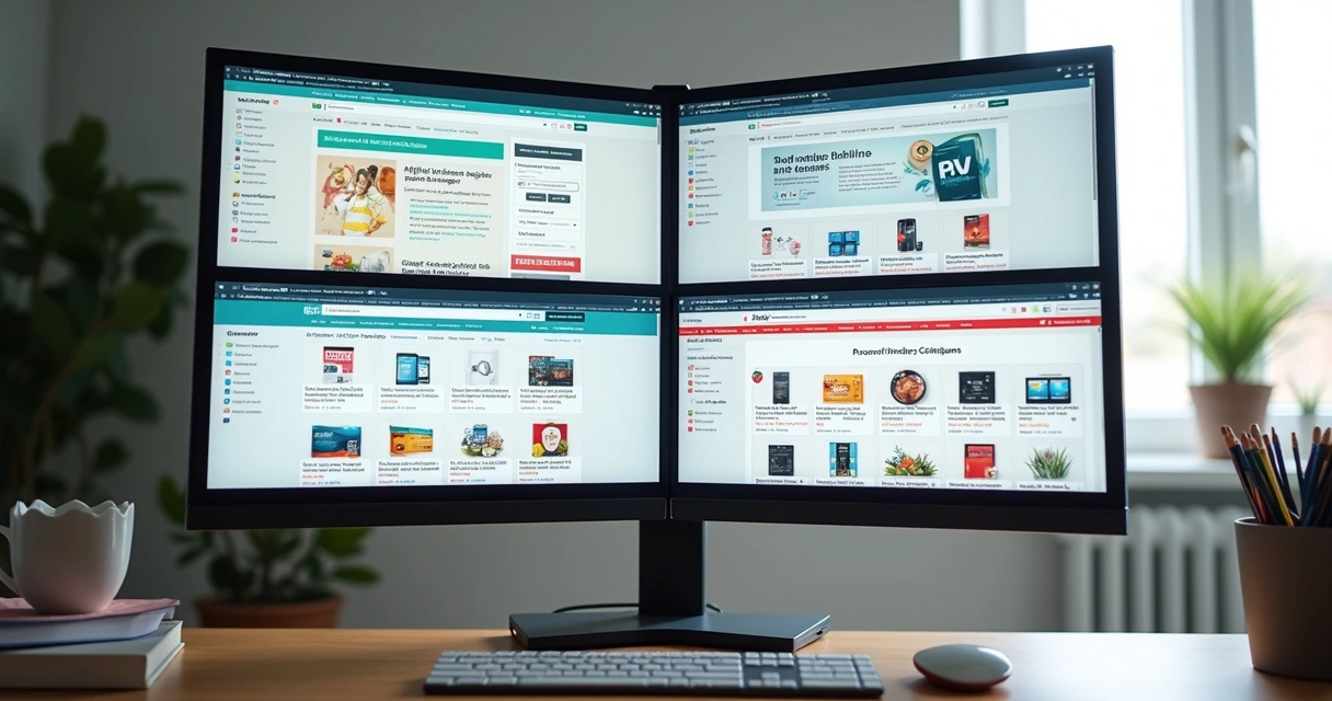 Interface de plataformas de afiliados com diferentes categorias de produtos