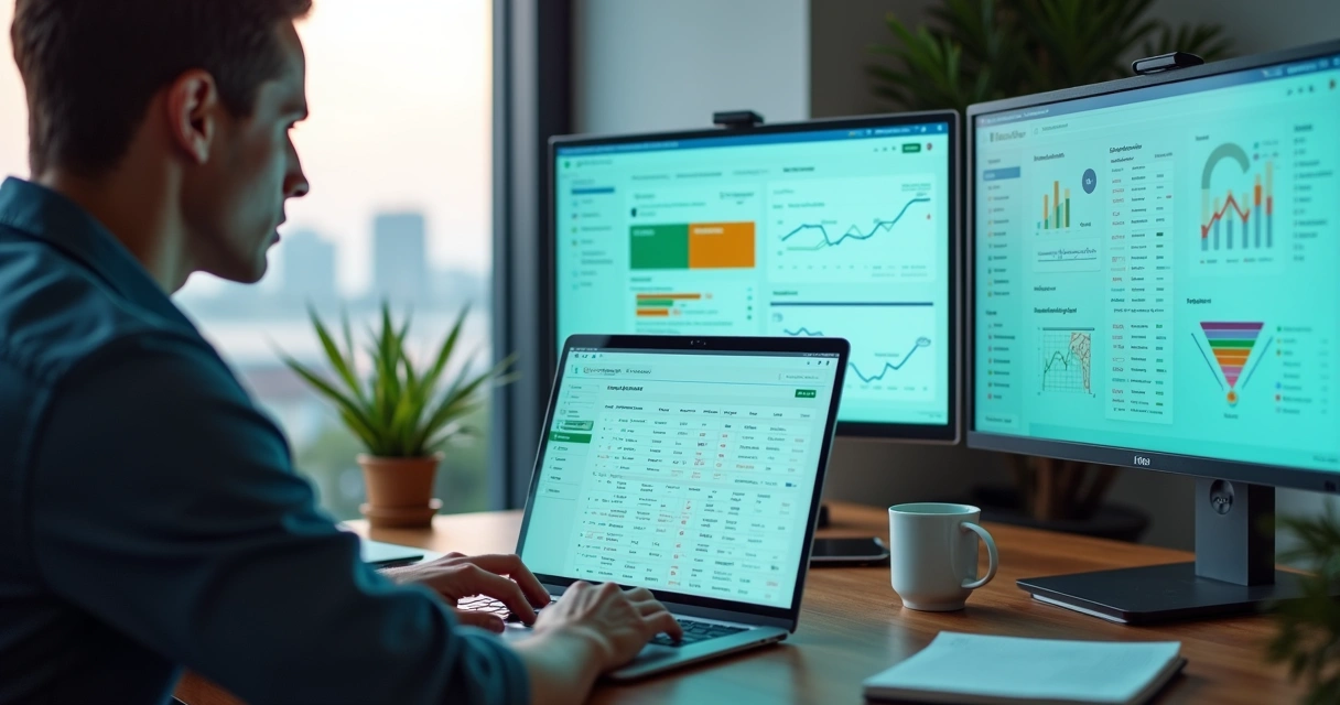 Afiliado analisando painel digital com filtros de produtos e métricas de vendas 
