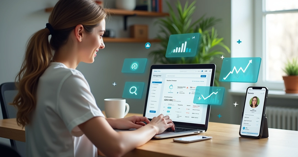 Afiliado analisando produtos na Filtripack em notebook com gráficos de vendas 