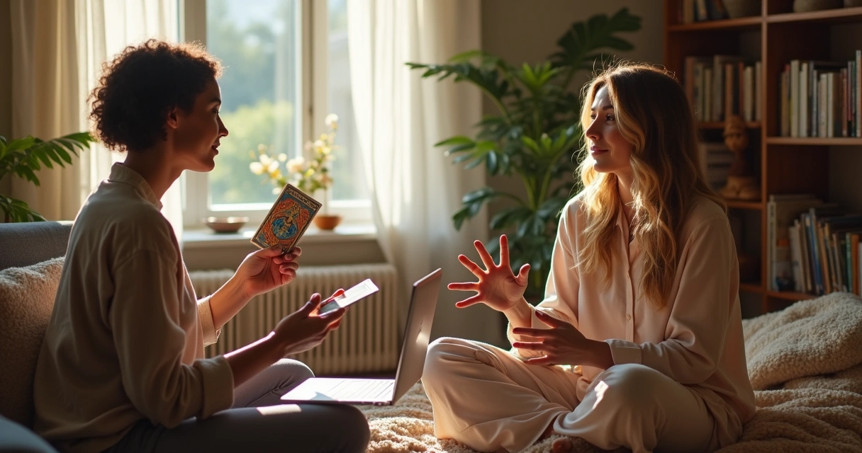 Mulheres criando conteúdo espiritual em casa