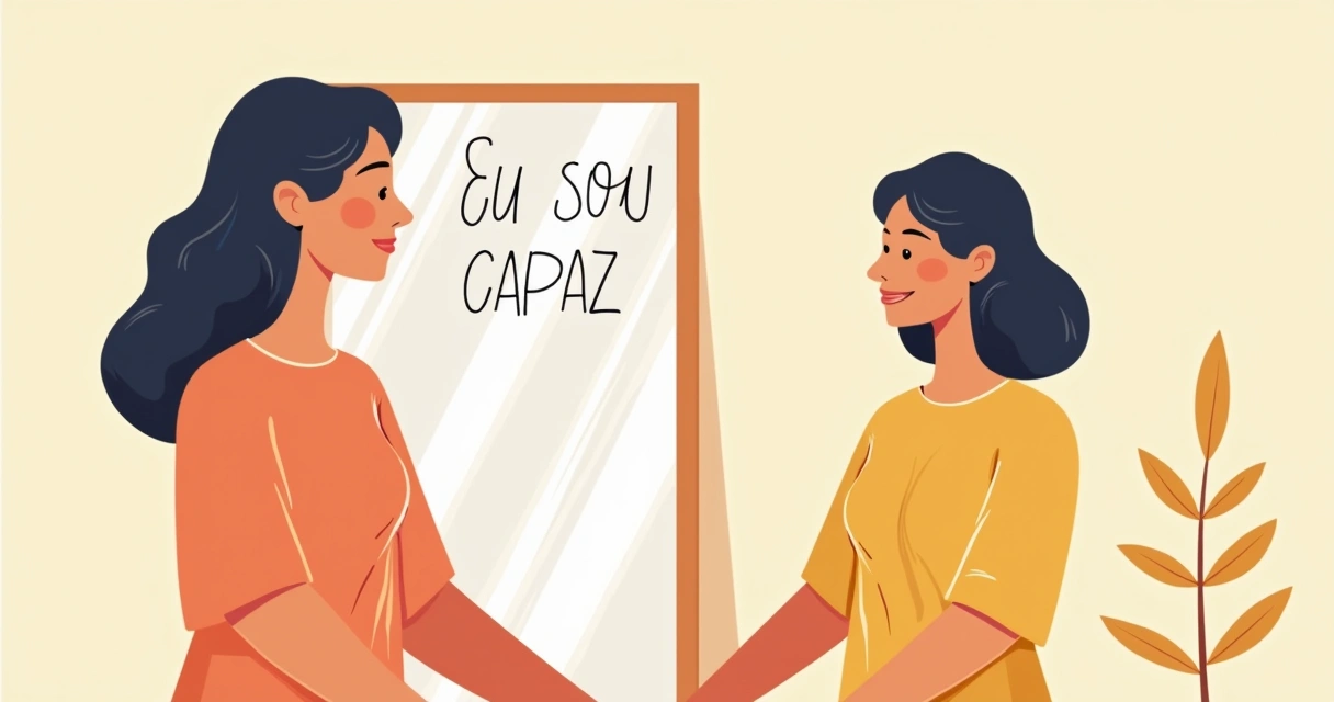 Pessoa fazendo afirmações diante do espelho