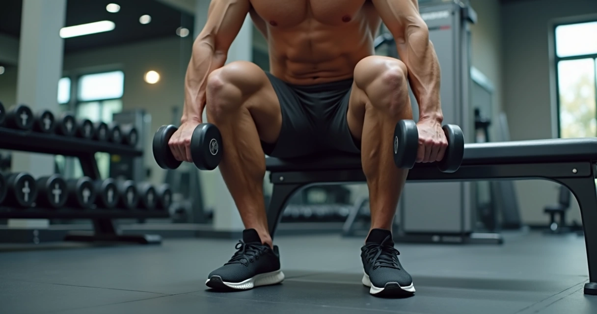 Pessoa executando agachamento búlgaro em academia com foco em pernas e glúteos 